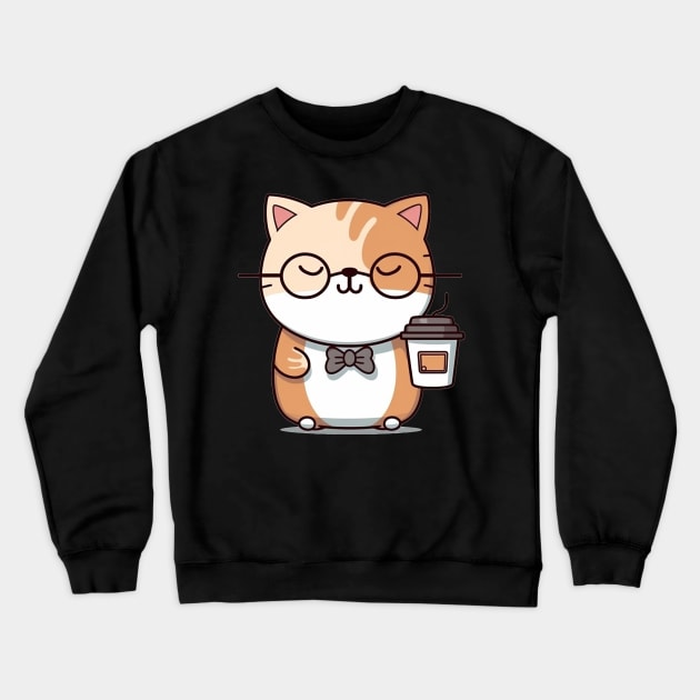 Smart Cat with a Coffee Cup Crewneck Sweatshirt by Walter WhatsHisFace